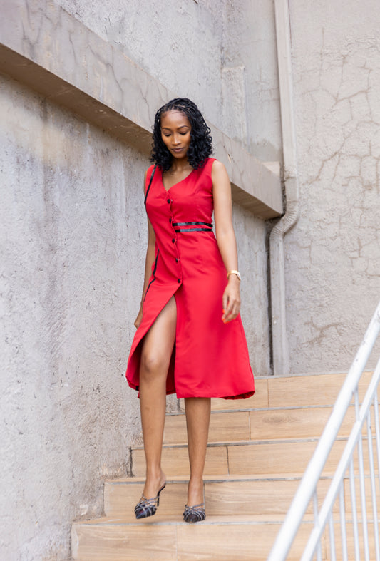 Crimson Tailored Midi Dress