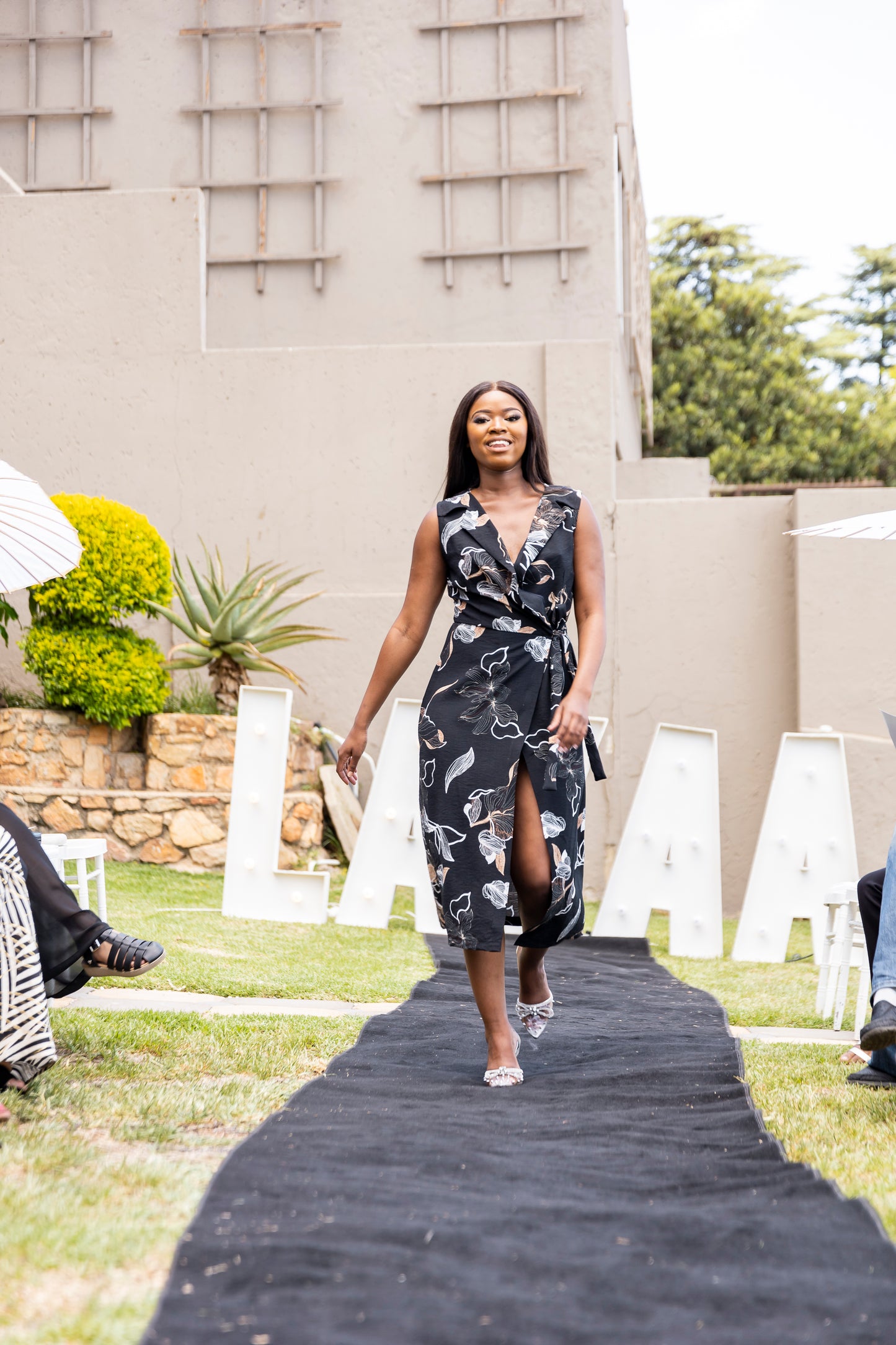 Monochrome Bloom Wrap Dress